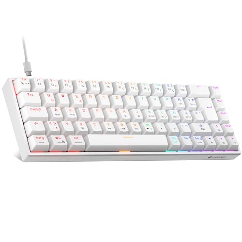 KOORUI Mechanisch Tastatur, 60% Gaming Tastatur mit 12 Tasten Multifunktionstaste USB Kabel Volles Tasten-Rollover Deutsches Layout QWERTZ für Windows MacOS Linux-Blauer Schalter, Weiß von KOORUI