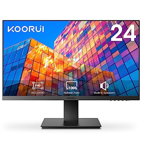 KOORUI Monitor 24 Zoll mit Lautsprecher, IPS PC Monitor, Rahmenlos Bildschirm, FHD 1080P, HDMI 1.4 (100Hz) & VGA(60Hz), VESA 75 x 75 mm, Adpitive Sync, Eye Care von KOORUI