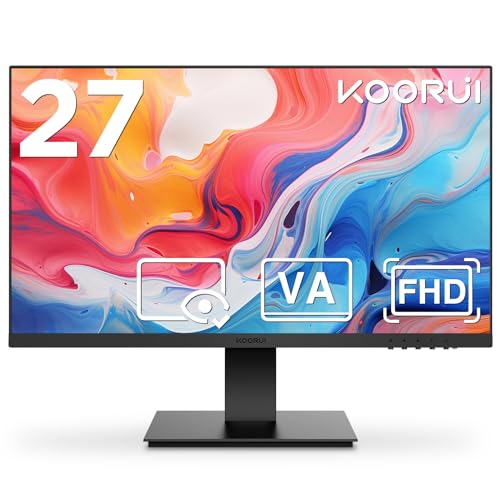 KOORUI Monitor 27 Zoll, FHD(1920 * 1080), 75Hz PC Bildschirm, VA, Rahmenlos, Neigungsverstellbar, VGA & HDMI 1.4, VESA 75 * 75mm, Eye Care von KOORUI