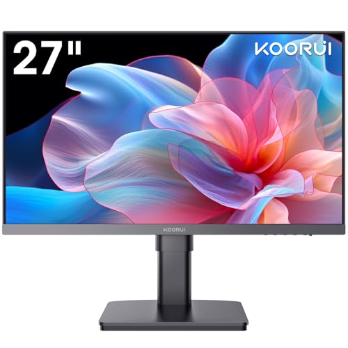 KOORUI Monitor 27 Zoll, PC Bildschirm Rahmenlos (FHD 1920 * 1080, IPS, 100Hz, HDMI 1.4 & VGA, VESA 75 * 75mm,Eye Care) Höhenverstellbar, Drehbare-27N6 von KOORUI