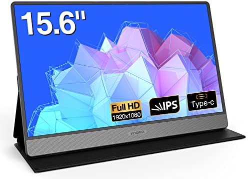 KOORUI Portable Monitor 15.6 Zoll 1080P FHD Tragbarer Monitor IPS Mobiler Monitor mit Zwei Lautsprecher Eye Care-Bildschirm und Mini HDMI/Typ-C, Externer Monitor für Laptop PC/Mac/Phone /PS4/PS5/Xbox von KOORUI