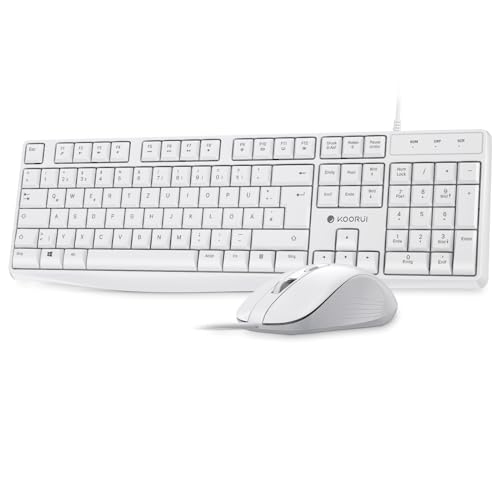 KOORUI Tastatur und Maus,Maus Tastatur Set Deutsches Layout QWERTZ mit 12 Funktionstasten 2.4 GHz Tastatur Maus Set für Windows,MacOS,Linux-Weiß von KOORUI