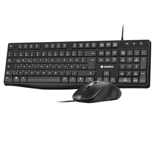 KOORUI Tastatur und Maus,Maus Tastatur Set Deutsches Layout QWERTZ mit 12 Funktionstasten Tastatur Maus Set für Windows,MacOS,Linux-Schwarz von KOORUI