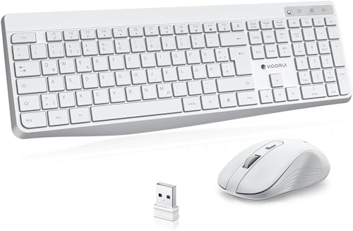 KOORUI Tastatur und Maus Kabellos, Leise Maus Tastatur Set Deutsches Layout QWERTZ mit 12 Funktionstasten 2.4 GHz Tastatur Maus Set für Windows, MacOS, Linux-Weiß von KOORUI
