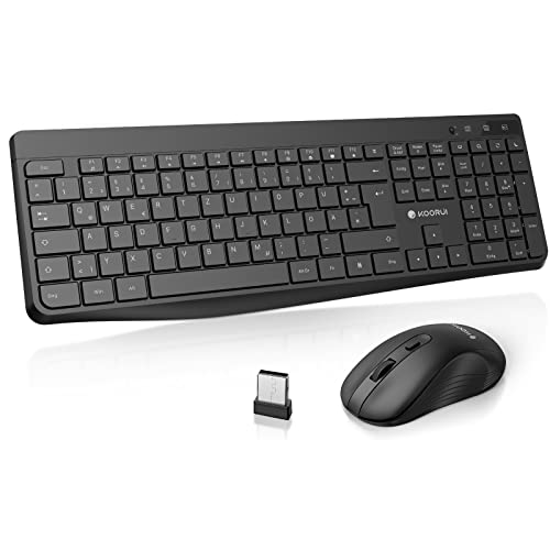 KOORUI Tastatur und Maus Kabellos, Leise Maus Tastatur Set Deutsches Layout QWERTZ mit 12 Funktionstasten 2.4 GHz Tastatur Maus Set für Windows,MacOS,Linux-Schwarz von KOORUI