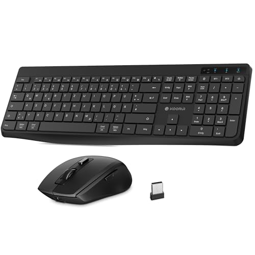 KOORUI Tastatur und Maus Kabellos, Wiederaufladbar Leise Maus Tastatur Set Deutsches Layout QWERTZ mit 12 Funktionstasten 2.4 GHz Tastatur Maus Set für Windows, MacOS, Linux -Schwarz KOORUI Tastatur und Maus Kabellos, Wiederaufladbar Leise Maus Tastatur Set Deutsches Layout QWERTZ mit 12 Funktionstasten 2.4 GHz Tastatur Maus Set für Windows, MacOS, Linux -Schwarz von KOORUI
