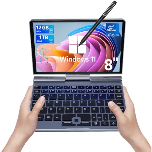 KOOSMILE Mini-Laptop, 8 Zoll HD Touchscreen Mini Computer Windows 11 Pro, Intel N100 4 Kerne 2-in-1 Pocket PC 12GB LPDDR5 RAM 1TB M.2 SSD, Gigabit | Wi-Fi 6 | BT5.2 | 2MP Kamera | G-Sensor | HDMI von KOOSMILE