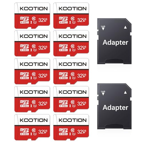 KOOTION 10 Stück Micro SD Karte 32GB Class 10 Speicherkarte SD MicroSDHC 10er Pack Mini SD Karte 32G Memory Cards Bunt (UHS-I A1 U1) SD Karten 32 GB MicroSD Card für Kameras Handy Tablet Android von KOOTION