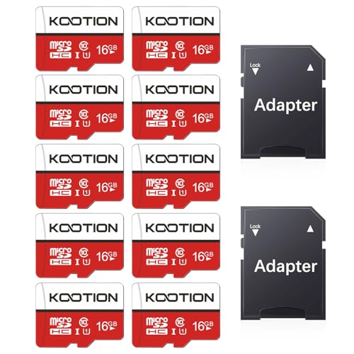 KOOTION 10 Stück Micro SD Karten 16GB Class 10 Mini SD Karte 10 STK Speicherkarte 10er Pack UHS-I MicroSDHC 16G Set Memory Card SD Karten 16 GB Micro SD Cards für Kameras Handy Tablets Smartphones von KOOTION