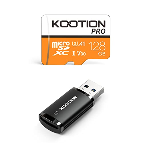 KOOTION 128GB Micro SD Karte + USB 3.0 SD Kartenleser, UHS-I U3, A1, V30, Full HD & 4K UHD Flash Speicherkarte für Smartphones, Tablets, PC, Drohne von KOOTION