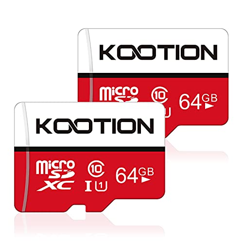 Kootion Micro SD Karte 64GB Speicherkarte Class 10 U1 Mini SD Karte MicroSDXC A1 4K UHS-I Memory Karte bis zu 80MB/s, 2er Pack MicroSD Card für Kameras Handy Tablets und Android Smartphones von KOOTION