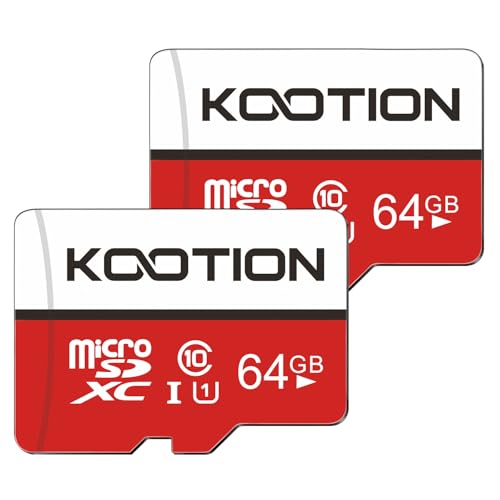 Kootion Micro SD Karte 64GB Speicherkarte Class 10 U1 Mini SD Karte MicroSDXC A1 4K UHS-I Memory Karte bis zu 80MB/s, 2er Pack MicroSD Card für Kameras Handy Tablets und Android Smartphones von KOOTION