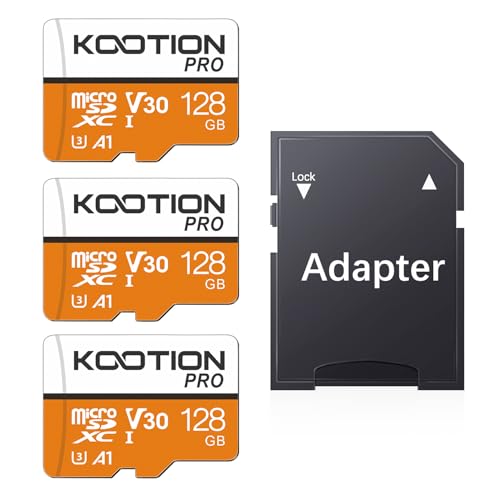 KOOTION Micro SD Karte 128GB 3PCs UHS-I Speicherkarte MicroSDXC Mini SD Karte 128G Memory Karte Speicher SD Karte(A1 V30 U3 4K) MicroSD Card Memory Card für Kameras Handy Tablets Android Smartphones von KOOTION