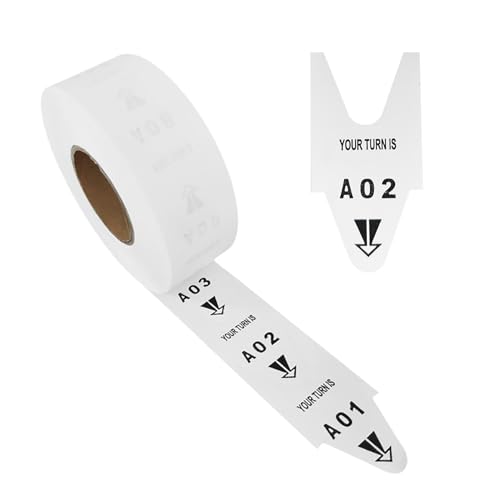 Take a Number Tickets Turn O Matic Tickets Take a Ticketnummer für D80 Ticketspender 1 Rolle 2000 Tickets 4 Gruppen Ticketnummer von A01-E99 Weiß von KOQICALL