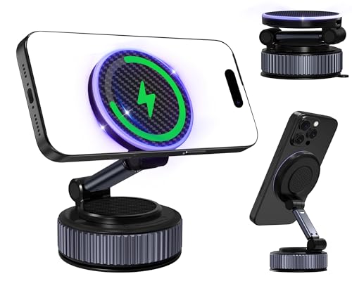 KOQQQ Upgraded Vacuum Magnetic Mobile Phone Holder Car for Magsafe Car Mount, Suction Cup Mobile Phone Holder Car [89+LBS Suction Power & 2800gf Strongest Magnet], 360° Rotatable for Car/Mirror von KOQQQ
