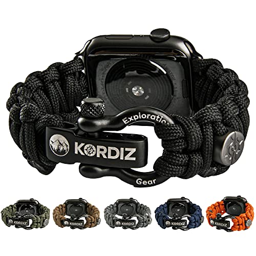 KORDIZ Survivor – Paracord Armband für Apple Watch, kompatibel mit Apple Watch Ultra 2/1 und Serie 10/9/8/7/6/5/4/3/2/1/SE – 49 mm, 46 mm, 45 mm, 44 mm, mit verstellbarem Edelstahlbügel (Schwarz, L KORDIZ Survivor – Paracord Armband für Apple Watch, kompatibel mit Apple Watch Ultra 2/1 und Serie 10/9/8/7/6/5/4/3/2/1/SE – 49 mm, 46 mm, 45 mm, 44 mm, mit verstellbarem Edelstahlbügel (Schwarz, L von KORDIZ