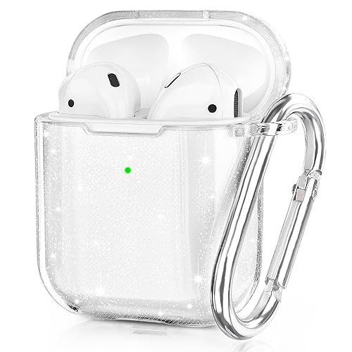 KOREDA Kompatibel mit Airpods-Hülle, weiche, transparente Vollschutzhülle, stoßfeste Abdeckung mit Schlüsselanhänger für Apple AirPod 2. und 1. Generation (Glitzer transparent) von KOREDA