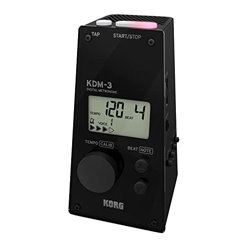 KORG Metronom KDM3, digitales Metronom in Pyramidenform, Metronom mit integrierter Sound- und Rhythmusauswahl, Sound-Out-Stimmgerät, schwarz von KORG