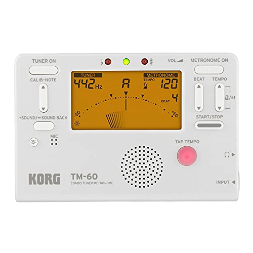 KORG TM-60 Combo aus Stimmgerät und Metronom, mit Kontakt-Mikrofon, Handheld Tuner, weiß, für Holz- und Blechblasinstrumente, TM60CWH von KORG