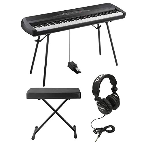 Korg SP280BK Digitales Klavier- und Lautsprecher, 88 Tasten, Knox X-Style Keyboardbank und Studio-Kopfhörer, Schwarz von KORG