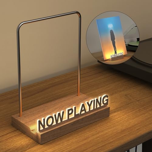 KORRTFID Now Playing Vinyl-Schallplattenständer, beleuchteter Vinyl-Schallplattenständer, Halter für Album-Display, Aufbewahrung, warmweißes Licht mit fingerabdruckfesten Acryl-Buchstaben von KORRTFID