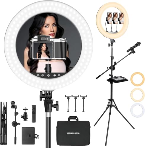KOSCHEAL 18“ Ringlicht mit Ständer, 3000-6500K Einstellbares LED licht mit Mikrofon und Soundkartenhalter, Fotografie Ringlicht für Friseur/Professional Kamera/TikTok/YouTube KOSCHEAL 18“ Ringlicht mit Ständer, 3000-6500K Einstellbares LED licht mit Mikrofon und Soundkartenhalter, Fotografie Ringlicht für Friseur/Professional Kamera/TikTok/YouTube von KOSCHEAL