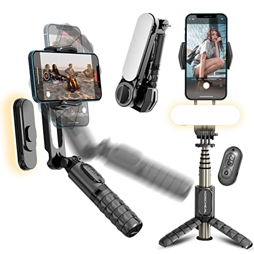 KOSCHEAL Handy-Stabilisator, Selfie-Stick mit Fülllicht, 360-Grad-Rotation und kabelloser Fernbedienung für Android und iPhone, ideal für Vlogging, Youtube und TikTok mit Gimbal von KOSCHEAL
