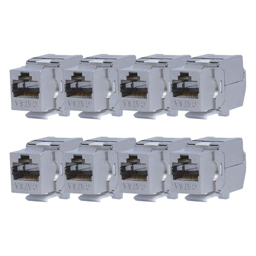 KOSCOM CONNECT 8x Keystone RJ45 CAT6a – Vollgeschirmt STP RJ45-Buchse - werkzeugfreie Snap-In Montage - 500 MHz 10 Gbit/s – Keystone Modul – Einbau in Patchpanel oder Netzwerk-Leerdose von KOSCOM CONNECT