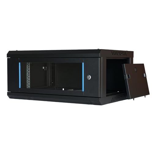 Koscom Connect Netzwerkschrank 4 HE I Serverschrank 19 Zoll I Wandmontage I 450 mm Tiefe I 600 x 450 x 280 mm I voll montiert I abschließbare Glastür I Traglast 100 kg I Schwarz von KOSCOM CONNECT