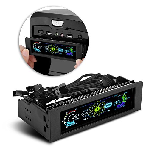 KOSDFOGE Computer-Lüftersteuerung Mit 5 Lüftern, CPU-Temperatursensor, Vorderes LCD-Panel, Computerkühlung, Laufwerksschacht Für Datums- Und Uhrzeitanzeige von KOSDFOGE