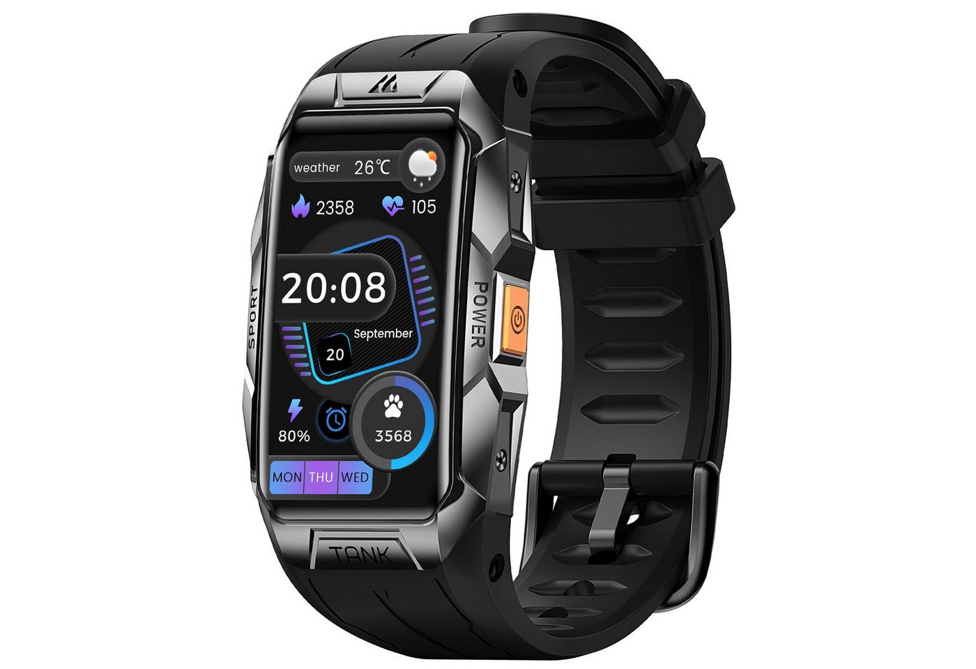 KOSPET Robuste Militär-Smartwatch für Android und iOS, 50 Meter wasserdicht Smartwatch (3,7 cm/1,47 Zoll), großer Akku mit 50 Tagen Standby, Bluetooth-Anrufe, für Herren von KOSPET