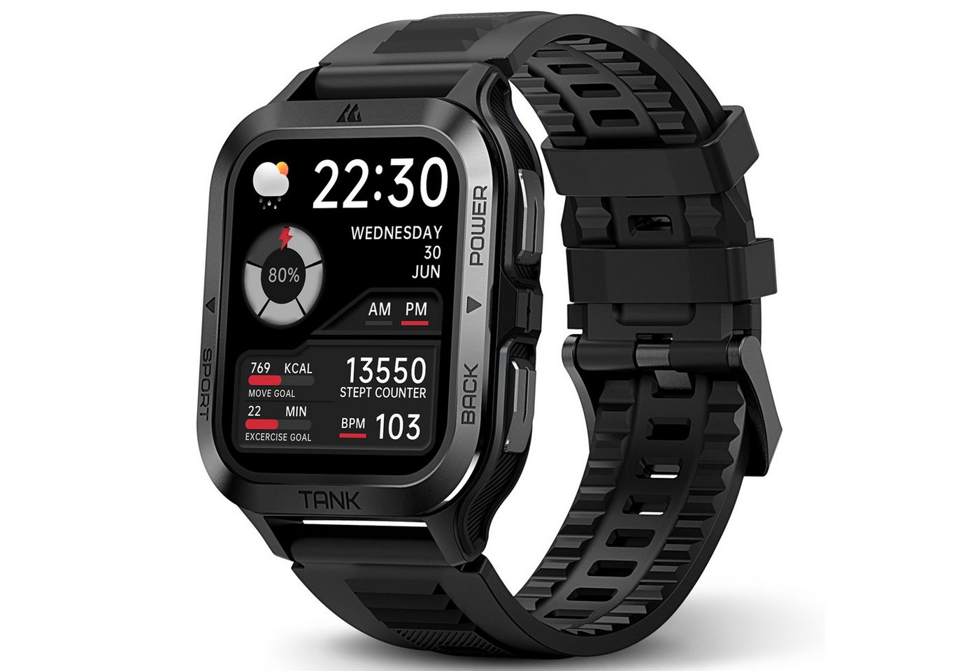 KOSPET Robuste Militär-Smartwatch für Android und iOS, 50 Meter wasserdicht Smartwatch (4,7 cm/1,85 Zoll), großer Akku mit 60 Tagen Standby, Bluetooth-Anrufe, für Herren von KOSPET