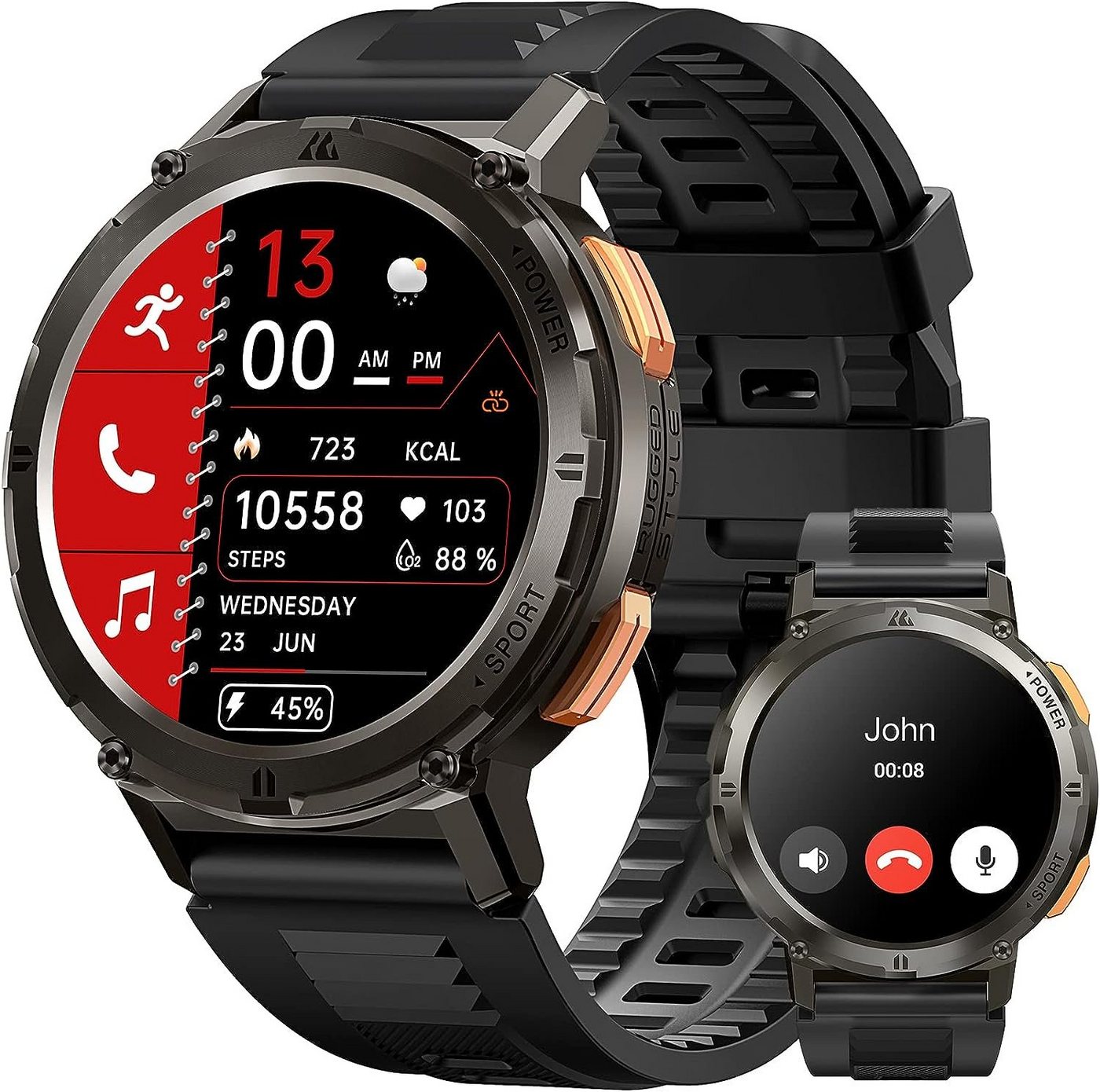 KOSPET Smartwatch (1,43 Zoll, Android iOS), Herren Fitnessuhr mit Telefonfunktion 60+Tage Super Akku 70 Sportmodi von KOSPET