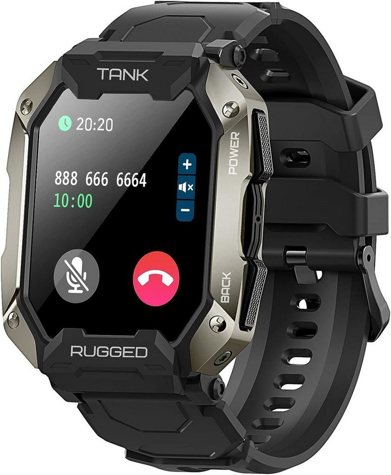 KOSPET Smartwatch (1,72 Zoll, Android iOS), Herren Telefonfunktion Wasserdicht Sportuhr Militärische Fitnessuhr von KOSPET
