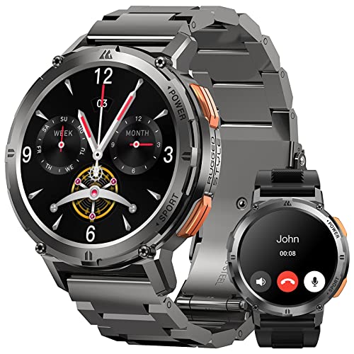 KOSPET Smartwatch Herren,1,43" AMOLED Always-On Display Fitnessuhr mit Telefonfunktion, 60+Tage Super Langer Akku, KI Sprachassistent, 70 Sportmodi 5ATM Wasserdicht Outdoor Sportuhr(Zwei Armbänder) von KOSPET