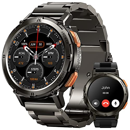 KOSPET Smartwatch Herren,1,43" AMOLED Always-On Display Fitnessuhr mit Telefonfunktion, 60+Tage Super Langer Akku, KI Sprachassistent, 70 Sportmodi Robuste 5ATM Wasserdicht Sportuhr(Zwei Armbänder) von KOSPET