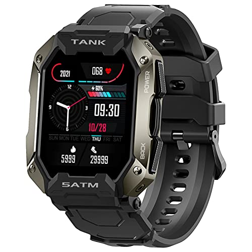 KOSPET Tank Smartwatch,1,72 Zoll Display 5ATM IP69K Wasserdicht Sportuhr mit Herzfrequenzmessung, SpO2, Schrittzähler, 24 Sportmodi Outdoor Fitness Tracker Uhr für Herren（Schwarz） von KOSPET
