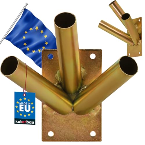 KOTARBAU® Fahnenhalter 3-Fach Verschrauben Fahnenmasthalter Fahne Flagge Flaggenhalter Halterung Griff Wandbefestigung Feuerverzinkt Gelb Fahnenstange von KOTARBAU