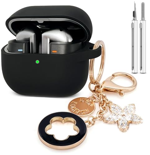 KOUJAON Silikon Schutzhülle für Samsung Galaxy Buds 3 Pro und Galaxy Buds 3 (2024), Hülle mit Bling Schlüsselanhänger und 3 in 1 Reinigungsstift, Schutz unterwegs, Reinigung von KOUJAON