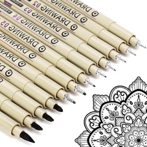 Micron Fineliner Schwarz Stifte Tuschestifte: 12 Schwarzer Set Zentangle Zeichenstifte Manga Zeichnen Lernen Wasserfest Fine Pigment Liner Drawing Supplies Art Supplies Technisches Comic Anime Malen von KOUSICOO