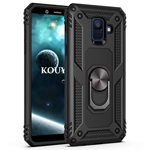 KOUYI Kompatibel mit Galaxy A6 Plus 2018, Handyhülle Cover TPU Magnetische Bumper Stoßdämpfung Schutzhülle mit 360 Grad Drehbar Ringhalter für Samsung Galaxy A6 Plus 2018 (Schwarz) von KOUYI