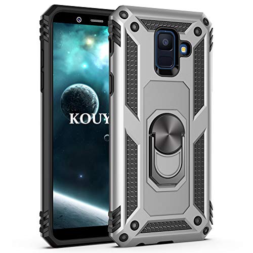 KOUYI Kompatibel mit Galaxy A6 Plus 2018, Handyhülle Cover TPU Magnetische Bumper Stoßdämpfung Schutzhülle mit 360 Grad Drehbar Ringhalter für Samsung Galaxy A6 Plus 2018 (Silber) von KOUYI