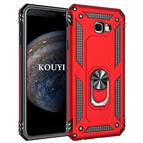 KOUYI Kompatibel mit Galaxy J4 Plus, Handyhülle Cover TPU Magnetische Bumper Stoßdämpfung Schutzhülle mit 360 Grad Drehbar Ringhalter für Samsung Galaxy J4 Plus (Rot) von KOUYI