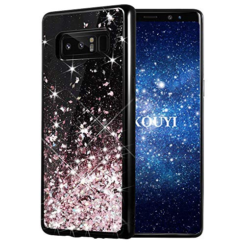 KOUYI Kompatibel mit Galaxy Note 8 Hülle Glitzer, Fließen Flüssig Glitzer Mode 3D Bling Cute Dynamisch Schwarz Silikon Weich Flexible TPU Bumper Beschützer für Samsung Galaxy Note 8 (Roségold) von KOUYI