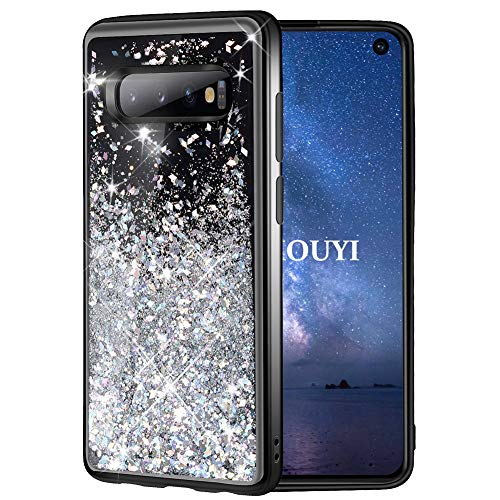 KOUYI Kompatibel mit Galaxy S10 Plus Hülle Glitzer, Fließen Flüssig Glitzer Mode 3D Bling Cute Schwarz Silikon Weich Flexible TPU Bumper Smartphone Cover Beschützer für Galaxy S10 Plus (Silber) von KOUYI