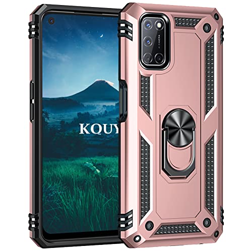 KOUYI Kompatibel mit Oppo A52/A72/A92 Hülle, Handyhülle Cover TPU Magnetische Bumper Stoßdämpfung Schutzhülle Stoßfest Cover Case mit 360 Grad Drehbar Ringhalter für Oppo A52/A72/A92 (Roségold) von KOUYI