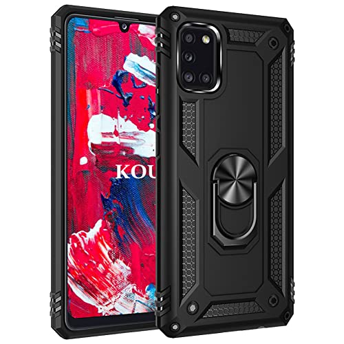 KOUYI Kompatibel mit Samsung Galaxy A31 Hülle, Handyhülle Cover TPU Magnetische Bumper Stoßdämpfung Schutzhülle Stoßfest Cover Case mit 360 Grad Drehbar Ringhalter für Samsung Galaxy A31 (Schwarz) von KOUYI