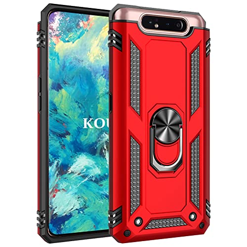 KOUYI Kompatibel mit Samsung Galaxy A80 Hülle, Handyhülle Cover TPU Magnetische Bumper Stoßdämpfung Schutzhülle Stoßfest Cover Case mit 360 Grad Drehbar Ringhalter für Samsung Galaxy A80 (Rot) von KOUYI