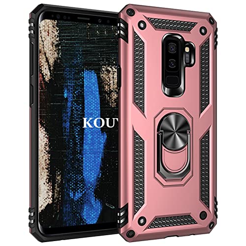 KOUYI Kompatibel mit Samsung Galaxy S9 Plus Hülle, Handyhülle Cover TPU Magnetische Bumper Stoßdämpfung Schutzhülle mit 360 Grad Drehbar Ringhalter für Samsung Galaxy S9 Plus (Roségold) von KOUYI