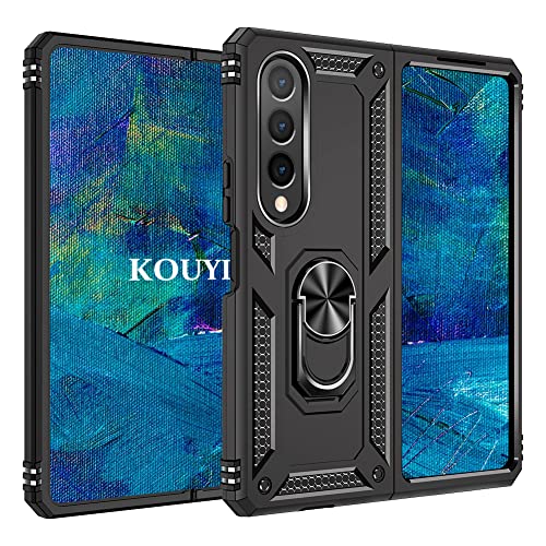 KOUYI Kompatibel mit Samsung Galaxy Z Fold 4 5G Hülle, Handyhülle Cover TPU Magnetische Bumper Stoßdämpfung Schutzhülle mit 360 Grad Drehbar Ringhalter für Samsung Galaxy Z Fold 4 5G (Schwarz) von KOUYI